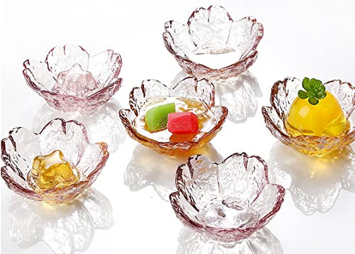 SZHTSWU Pink Cherry Blossom Glass Soy Sauce Dish Petals Shape Mini Cute Crystal Dessert Bowl, Appetizer Plates, Tea Bag Holder, Small Dip Bowls for Snack Sauce, Jam, Sushi, Side Dish (Gold Side)