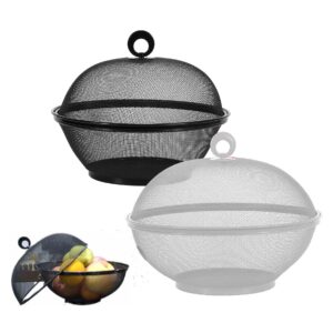 mesh wire fruit basket with lid for vegetables, restaurant kitchen produce containers Φ10.7" 2 colors (white + black) total 2 pack