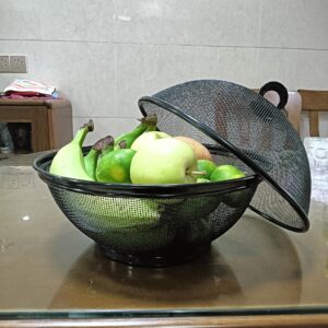 Mesh Wire Fruit Basket with Lid for Vegetables, Restaurant Kitchen Produce Containers Φ10.7" 2 Colors (White + Black) Total 2 Pack