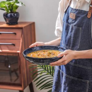 vicrays Large Salad Pasta Serving Bowls Ceramic Wide Shallow Bowls Set 47 Ounces Big Dinner Plates Bowls Porcelain 10 Inch Low Flat Design Blue Soup Bowl Microwave Dishwasher Safe