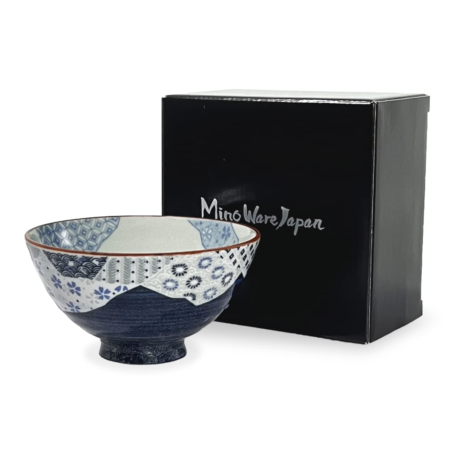 MINO WARE JAPAN Traditional Style Japanese Ceramics Rice Bowl Chawan Pottery, Dishwasher Microwave Safe Made in Japan (Yuuzen, Medium (oohira))