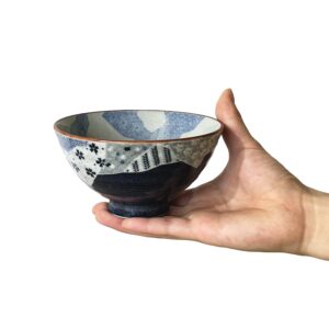 MINO WARE JAPAN Traditional Style Japanese Ceramics Rice Bowl Chawan Pottery, Dishwasher Microwave Safe Made in Japan (Yuuzen, Medium (oohira))