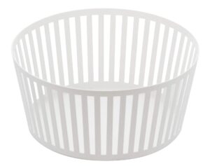 yamazaki tower striped steel fruit basket – kitchen storage produce holder, tall, white