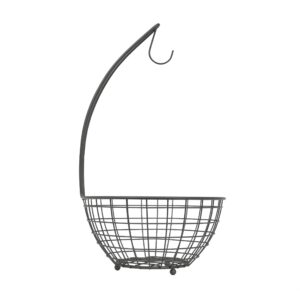 Spectrum Diversified Grid Small Tree & Basket Hanger & Fruit Basket, Produce Saver Banana Holder & Open Wire Fruit Bowl for Kitchen Counter & Dining Table, Industrial Gray