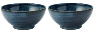 2 pcs set / 40 oz ramen noodle, udon, pasta, soup, donburi sanuki bowl/serving bowl japanese navy color deformation during firing (youhen-kon) -made in japan