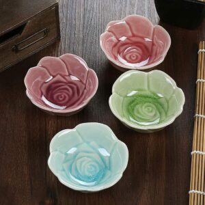 vanenjoy 4 pcs colorful glaze flower pattern ceramic soy sauce dipping bowls appetizer plates serving dishes condiment dish