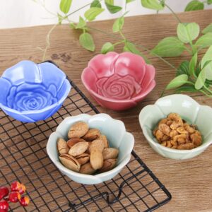 VanEnjoy 4 pcs Colorful Glaze Flower Pattern Ceramic Soy Sauce Dipping Bowls Appetizer Plates Serving Dishes Condiment Dish