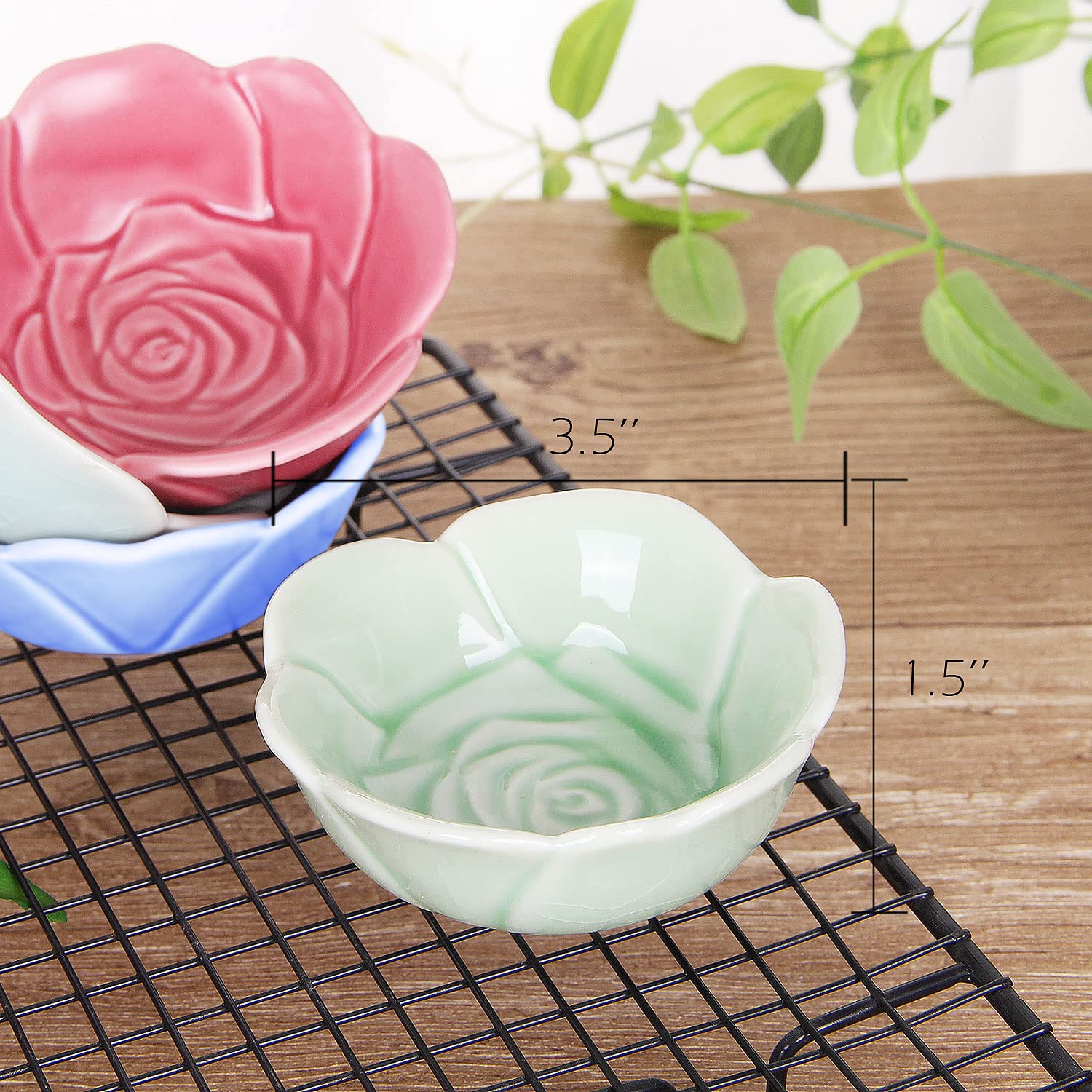 VanEnjoy 4 pcs Colorful Glaze Flower Pattern Ceramic Soy Sauce Dipping Bowls Appetizer Plates Serving Dishes Condiment Dish