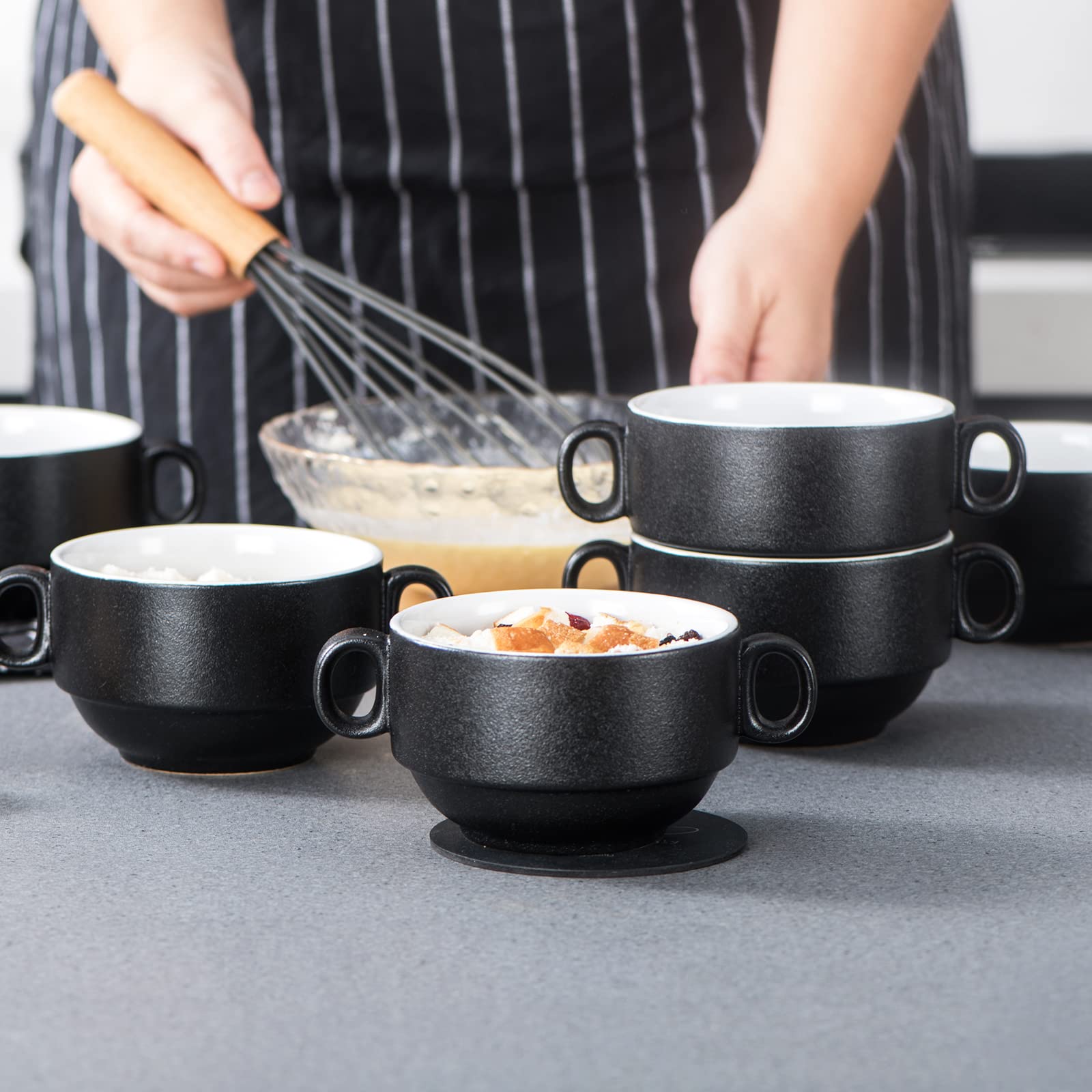 vancasso 6 Pieces Soup Bowls with Handles, 13 Oz Stoneware French Onion Soup Bowls, Microwave & Dishwasher Safe