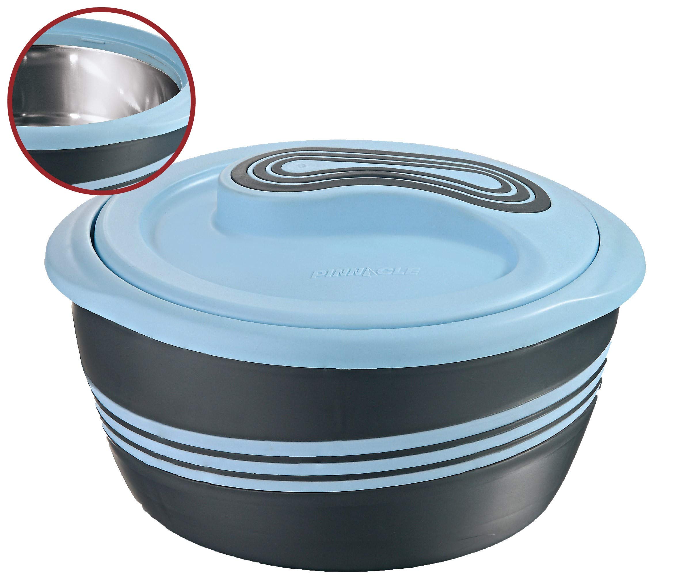 Pinnacle Large Insulated Casserole Dish with Lid 3.6 qt. Elegant Hot Pot Food Warmer/Cooler -Thermal Soup/Salad Serving Bowl Stainless Steel Hot Food Container–Best Gift Set for Moms – (Blue)