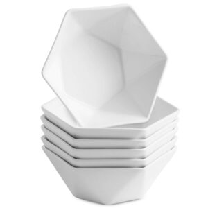 mitbak 10 ounce porcelain dessert bowls | set of 6 diamond shaped white serving bowl plates for ice cream, dessert, snacks, fruit, salad, small side dishes | decorative bowls make an excellent gift