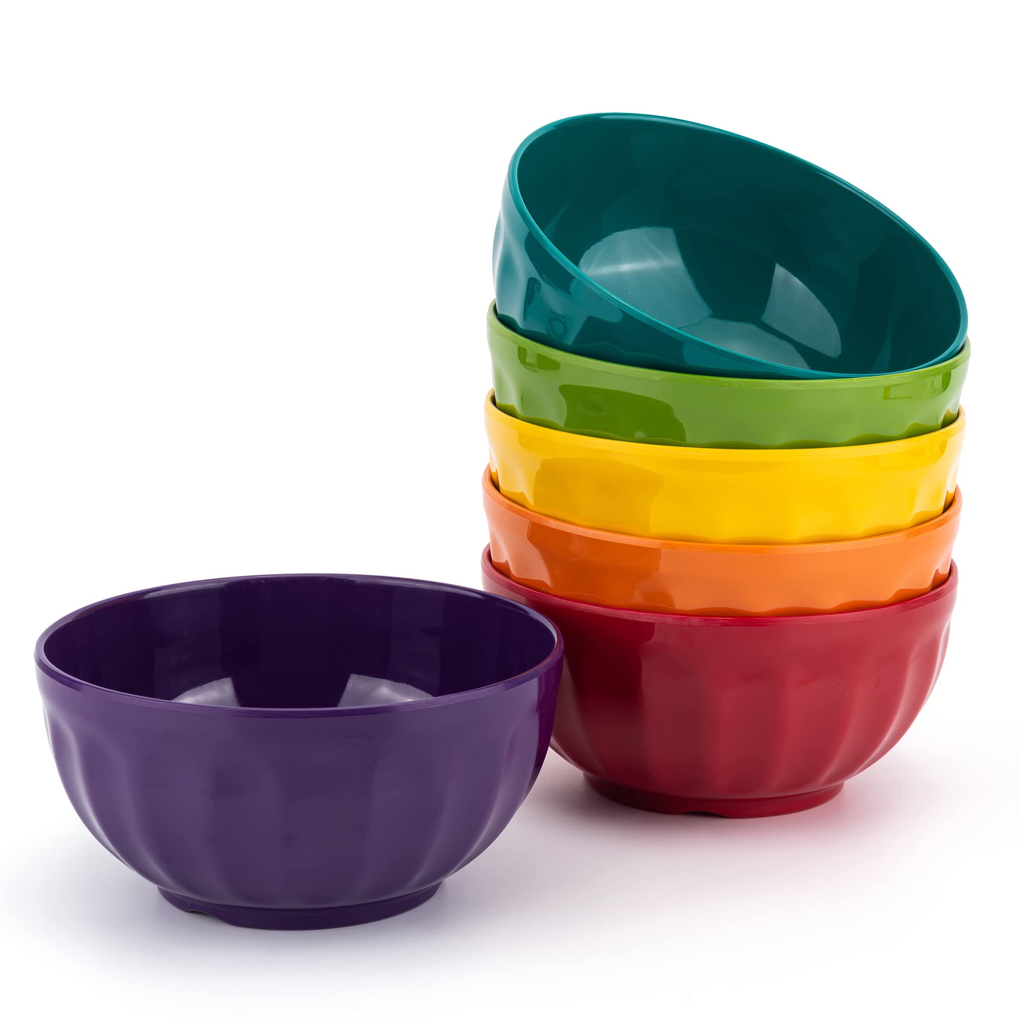 KOXIN-KARLU 6-inch Melamine Fluted Bowls, 28-ounce Bowls for Snack and Cereal or Salad, set of 6 Multicolor