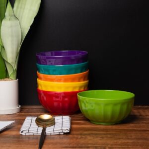 KOXIN-KARLU 6-inch Melamine Fluted Bowls, 28-ounce Bowls for Snack and Cereal or Salad, set of 6 Multicolor