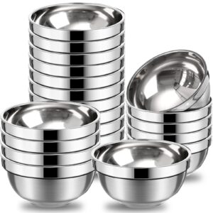 20 pcs stainless steel bowls set 17 oz double walled insulated soup bowls snack metal bowl for ice cream salad noodles sauces serving, easy to clean, 5.1 x 2.6 inch