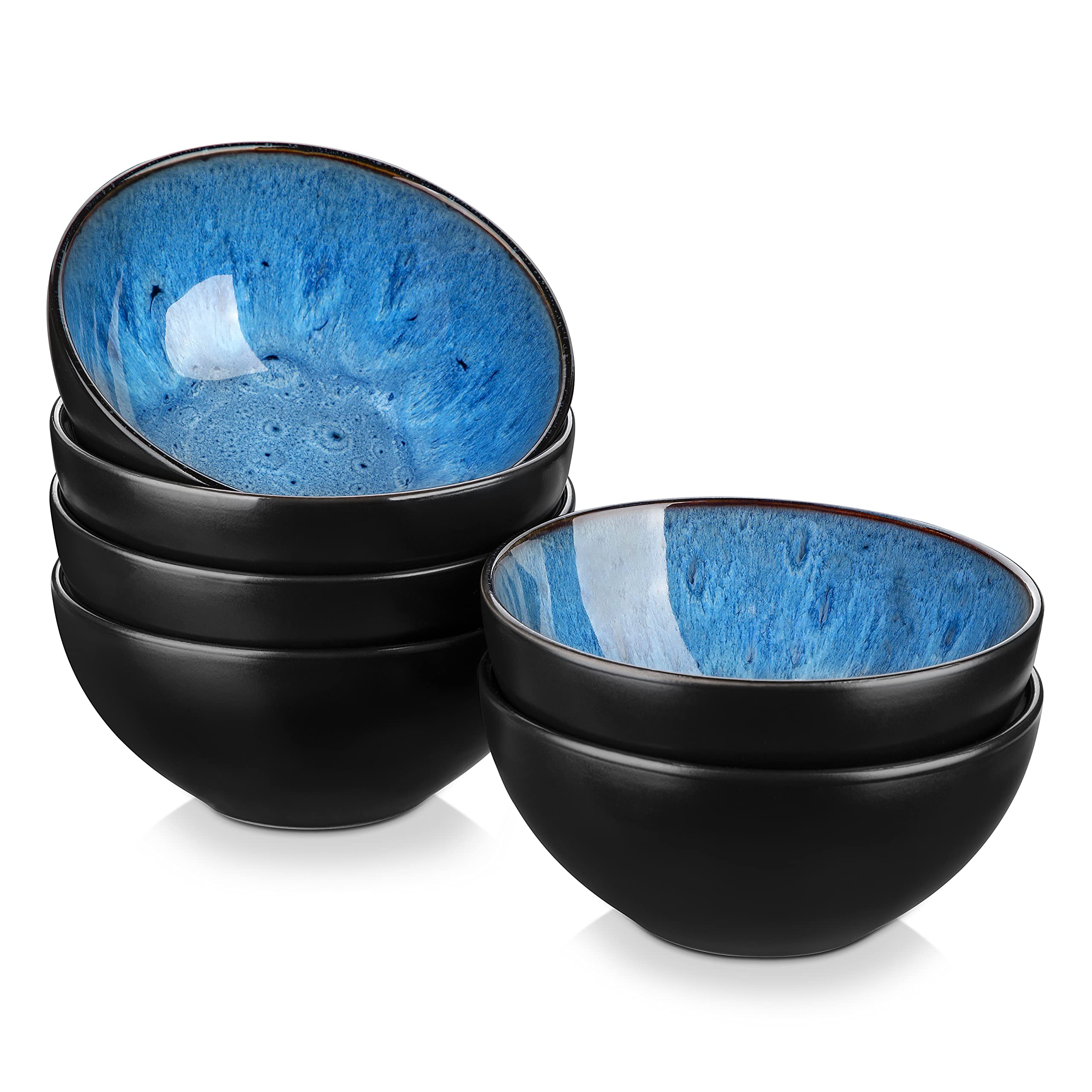 vancasso Bubble 12 Ounce Mini Cereal Bowls, 4.7 Inch Stoneware Small Dessert Bowls, Blue Dipping Bowl Sets of 6, Ice Cream Bowls