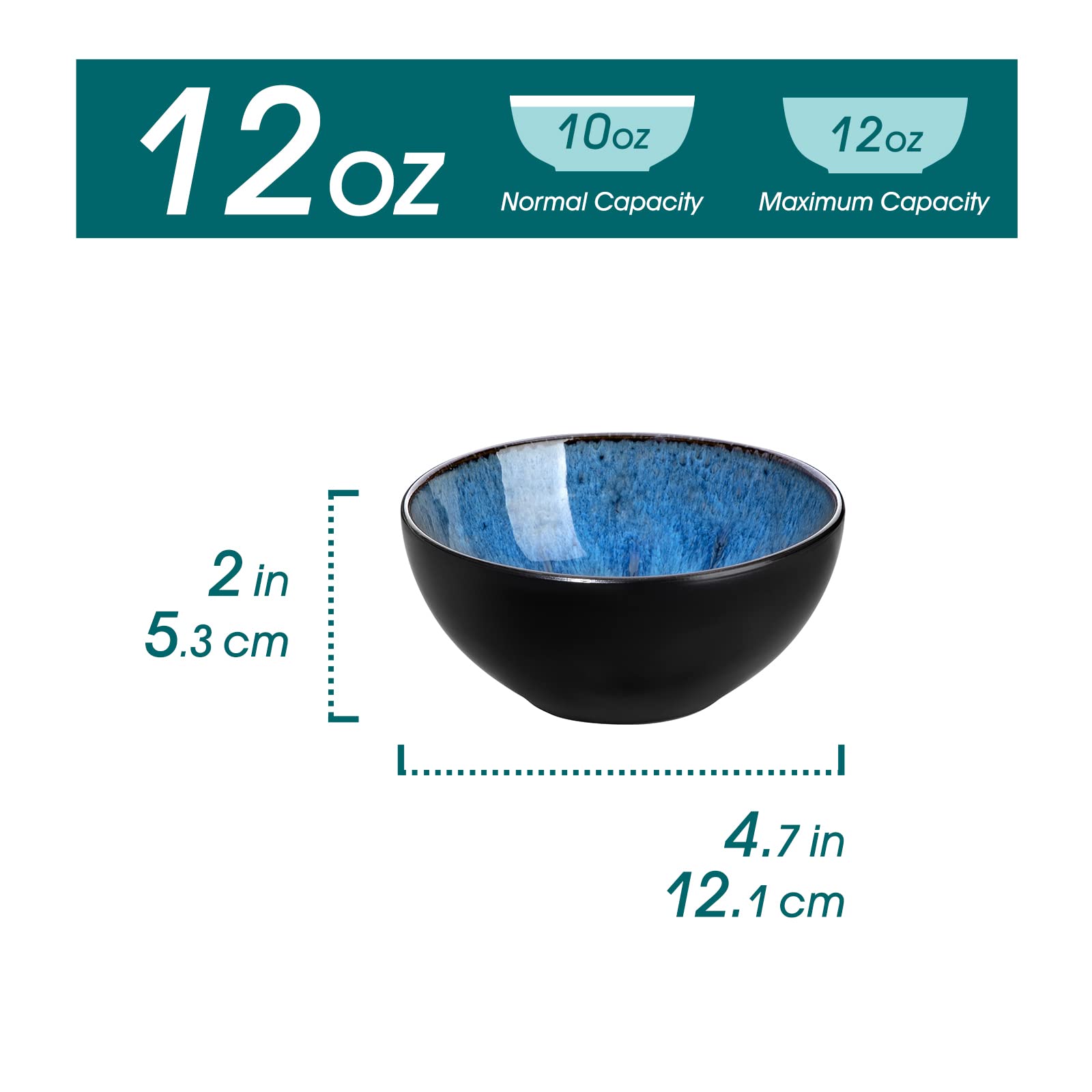 vancasso Bubble 12 Ounce Mini Cereal Bowls, 4.7 Inch Stoneware Small Dessert Bowls, Blue Dipping Bowl Sets of 6, Ice Cream Bowls