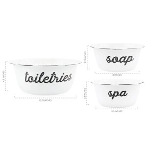 AuldHome Enamelware Spa Basin Set (Set of 3); White Rustic Farmhouse Decor Spa Bowls for Bathroom Storage and Home Decor