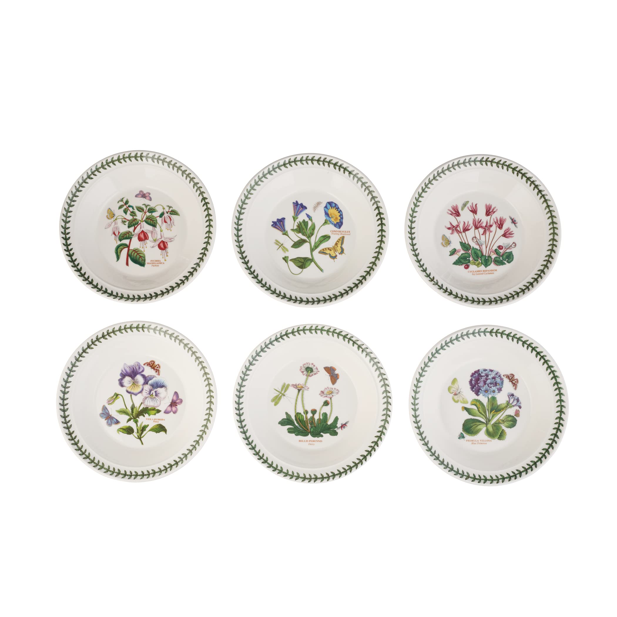 Portmeirion Botanic Garden Soup Bowl | Set of 6 Bowls with Assorted Motifs | 8.5 Inch | Made from Fine Earthenware | Microwave and Dishwasher Safe | Made in England