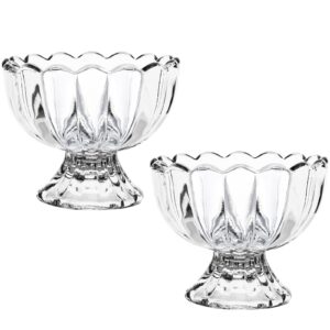 beautyflier glass dessert bowls set, 5.6oz glass ice cream cups small trifle cute footed sundae glasses dessert bowl for dessert, sundae, ice cream, fruit, salad, snack, cocktail, condiment, 2pack
