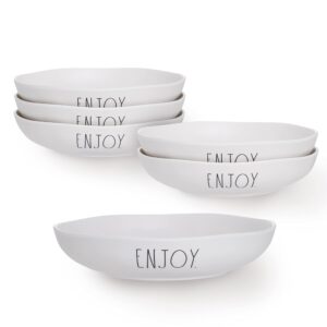 rae dunn melamine dinner bowl - durable dishwasher safe pasta bowls - set of 6 (9 inch / 8.2oz) bowls for soup, cereal, pasta, salads