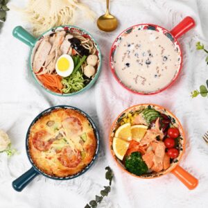AzjioLi Soup Bowls with Handles - 20oz French Onion Soup Bowls,Soup Crocks Oven Safe,Ceramic Soup Bowls for Salad Pasta Cereal,Cute Cartoon Bowls Microwave Safe(Red Rabbit)