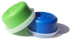 set of 2 tupperware smidgets tiny treasure mini bowls in green and blue