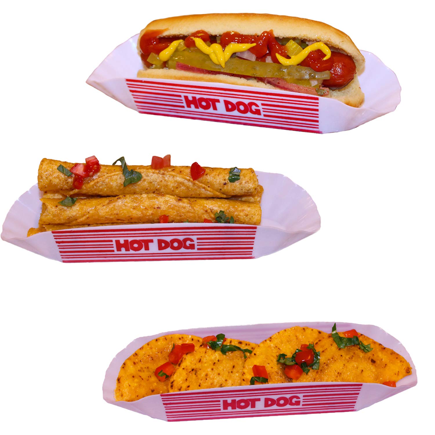 Hot Dog Dish Set, Plastic Hot Dog Dishes, Hot Dog Trays, Hot Dog Holders, Hot Dog Serving Dish Trays Reusable (12 Pieces, Classic)