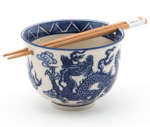 happy sales, multi purpose 5" d ramen udon soba pho noodle donburi rice tayo bowl with chopsticks (bluedragon)