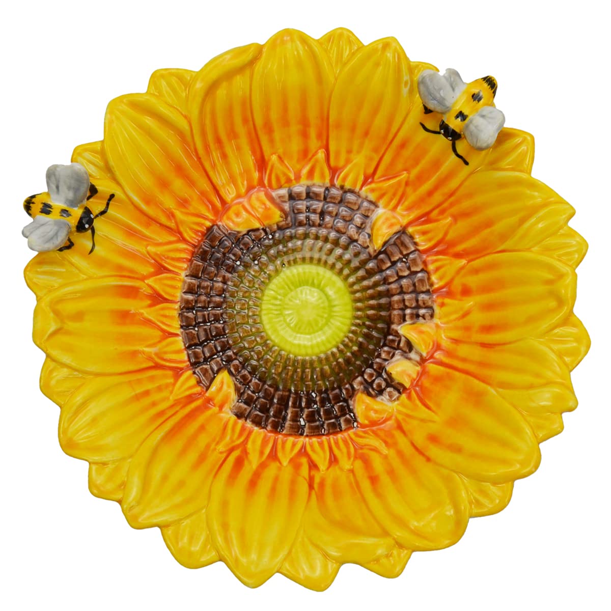 Sizikato Porcelain Nut Bowl for Living Room, 6-Inch Sunflower Shaped Snack Bowl with Bee Figurine