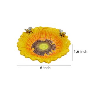 Sizikato Porcelain Nut Bowl for Living Room, 6-Inch Sunflower Shaped Snack Bowl with Bee Figurine