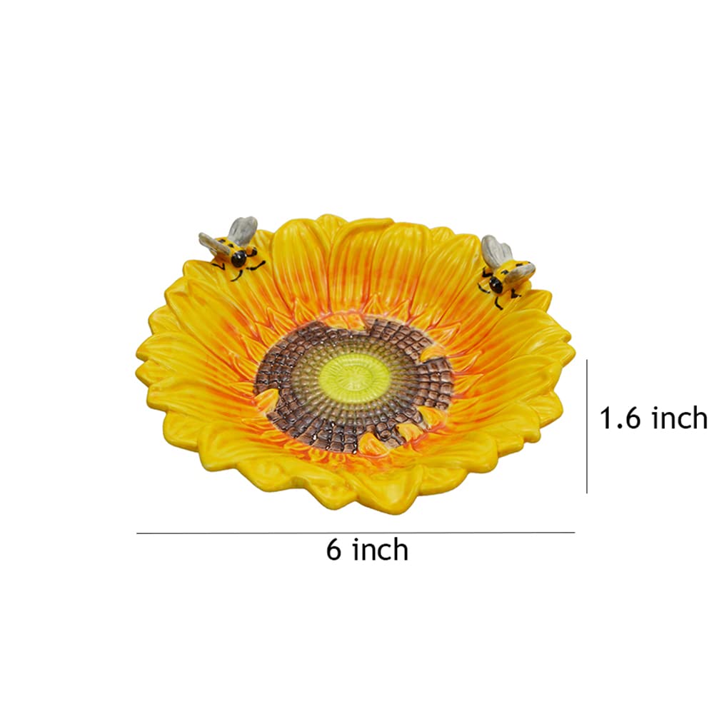 Sizikato Porcelain Nut Bowl for Living Room, 6-Inch Sunflower Shaped Snack Bowl with Bee Figurine