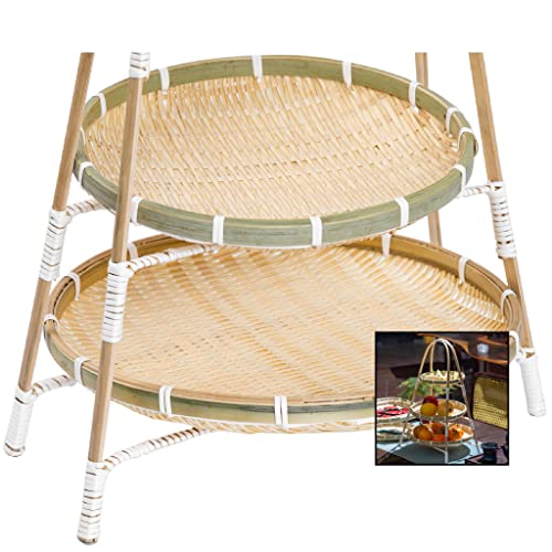 Changy Store 3 Tier Bamboo Basket Rack | Handwoven Wicker Serving Baskets with Standing Rack Set | Food, Fruit, Snack, Cookies Display Centerpiece or Coffee Table Décor Accent