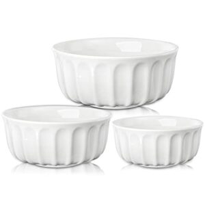 youeon set of 3 porcelain serving bowls 38/28/18 oz, porcelain mixing bowls, nesting salad bowls, soup bowls, prep bowls for kitchen, oatmeal, rice, pasta, salad, white