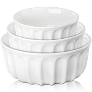 Youeon Set of 3 Porcelain Serving Bowls 38/28/18 oz, Porcelain Mixing Bowls, Nesting Salad Bowls, Soup Bowls, Prep Bowls for Kitchen, Oatmeal, Rice, Pasta, Salad, White