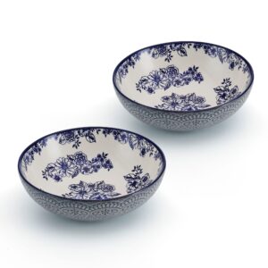 pfaltzgraff gabriela blue floral set of 2 pasta bowls, 8 inch, blue and white