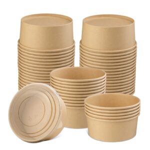 huaiid paper bowl with lids, 37 oz kraft paper food container, paper soup bowls,disposable paper salad bowls for chilled pasta, potato salad, fruit and more[1100 ml 50 pack]
