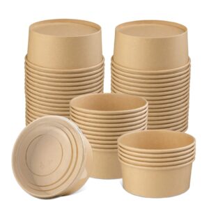 Huaiid Paper Bowl With Lids, 37 oz Kraft Paper Food Container, Paper Soup Bowls,Disposable Paper Salad Bowls For Chilled Pasta, Potato Salad, Fruit and More[1100 ML 50 Pack]