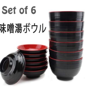 USAMJTABLE Set of 6 Japanese Melamine 味噌湯ボウル4" Miso Soup Rice Bowls With Lid (B11894) ~ We Pay Your Sales Tax