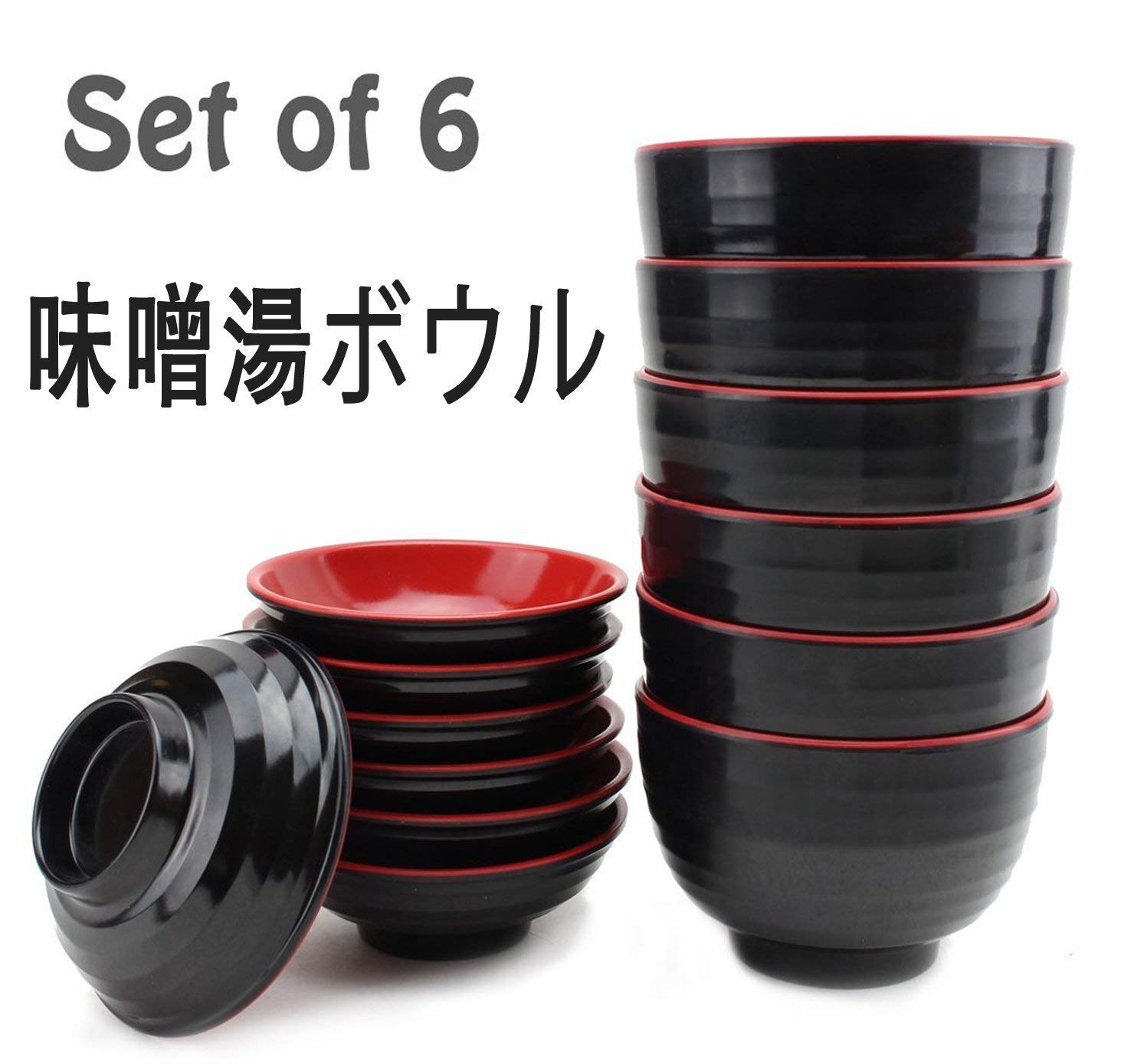 USAMJTABLE Set of 6 Japanese Melamine 味噌湯ボウル4" Miso Soup Rice Bowls With Lid (B11894) ~ We Pay Your Sales Tax