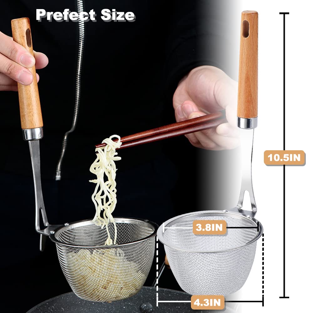TENTA Kitchen Premium 18/8 Stainless Steel Mesh Spider Spaghetti Dumpling Noodle Strainer -Mouth Diameter 3.8 inch Basket and 8.1inch Handle