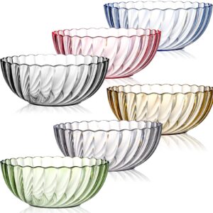 fasmov 6 pack plastic serving bowls, plastic salad mixing bowls, 47oz break resistant plastic bowls for salad, fruit, popcorn, chip and dip, multicolor