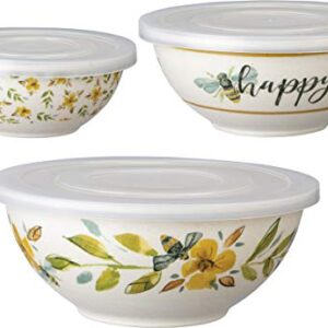 Primitives by Kathy Melamine Bowls & Lids, Set of 3, Bees