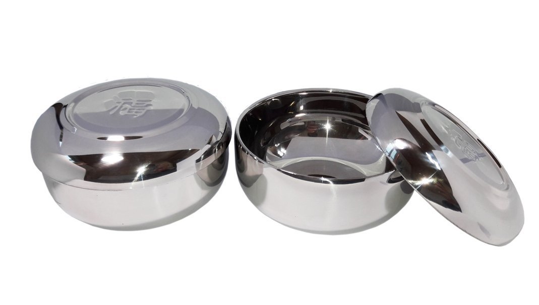 2sets Vacuum Insulated Double Wall Skin Stainless Steel Good Fortune Korean Traditional Rice Bowl with Lid