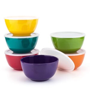 koxin-karlu melamine bowls with lids, 28-ounce bowls for snack and cereal or salad, set of 6 multicolor
