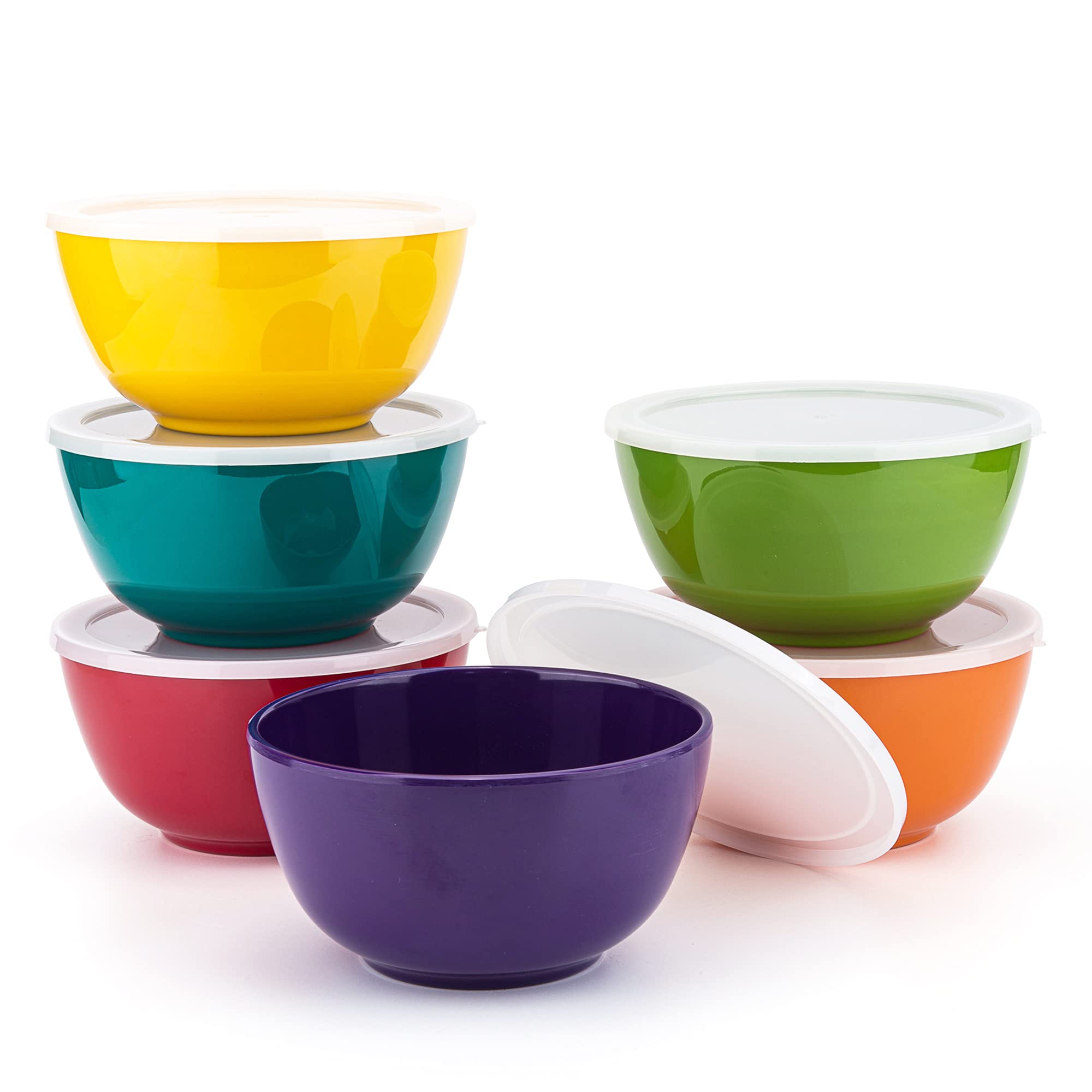 KOXIN-KARLU Melamine Bowls with Lids, 28-ounce Bowls for Snack and Cereal or Salad, set of 6 Multicolor