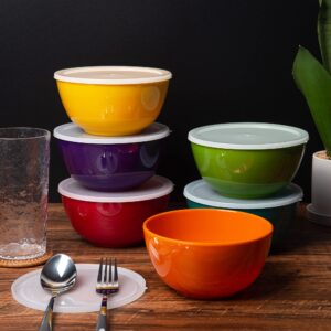 KOXIN-KARLU Melamine Bowls with Lids, 28-ounce Bowls for Snack and Cereal or Salad, set of 6 Multicolor