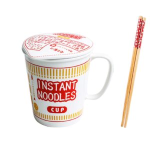 hanghaijia instant noodle bowl ceramic with cover, creative ramen soup bowl mug cover student lunch box bowl (color : red, size : s)