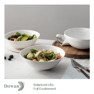DOWAN Salad Bowls, 32 Oz Ceramic Pasta Bowls, 7 Inches Wide and Shallow Large Soup Bowls, White Bowls for Kitchen, Noodle Pho Ramen Salad Bowl Set, Set of 4