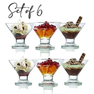 vikko clear glass footed ice cream dessert bowls | for ice, pudding, fruit, and more â€“ 5.5 ounce dessert cups â€“ set of 6 thick glass serving dishes