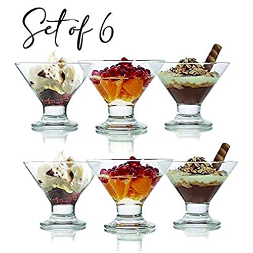 Vikko Clear Glass Footed Ice Cream Dessert Bowls | For Ice, Pudding, Fruit, and More â€“ 5.5 Ounce Dessert Cups â€“ Set Of 6 Thick Glass Serving Dishes